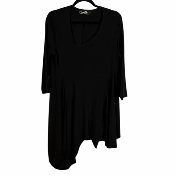 Sympli Tops - Sympli Classic Longline Flowy 3/4 Sleeve Scoop Neck Tunic Top Size 14 Black